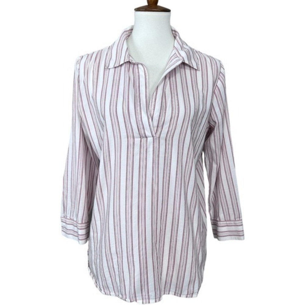 ANN Taylor Factory Collar Pullover 3/4 Sleeve Stripped Top